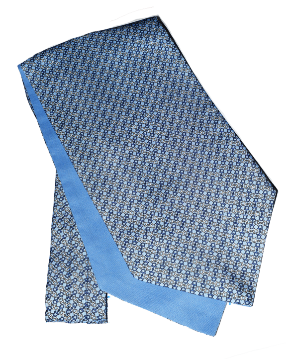Fine Silk Navy and Silver Stirrups Design Cravat in Light Blue
